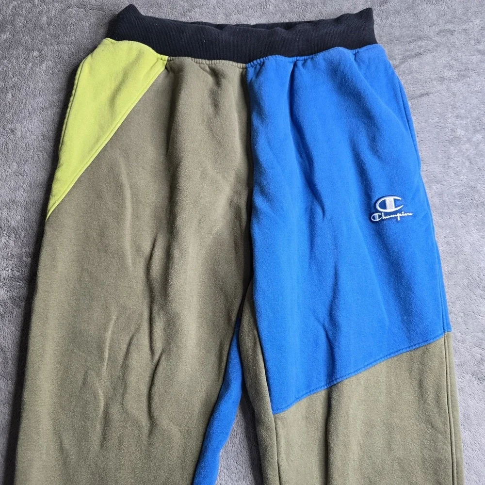 Champion Color Block Reverse Weave Jogger Sweatpant Mens M Blue Green 30
